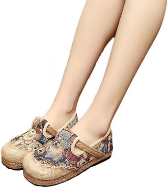 Ausom Womens Lastest Loafers Anti-slip Bear Pattern Canvas Slip on Fashion Flats
