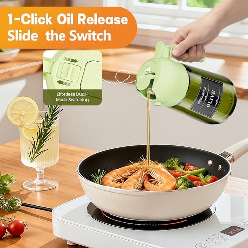 Image of Olive Oil Sprayer & Dispenser Bottle for Cooking 16oz Dark Glass Oil Mister | 2-in-1 Oil Sprayer & Pourer, Fine mist, Light-Blocking, Wide Mouth for Easy Refill & Clean, 8 Oil Labels, Reusable