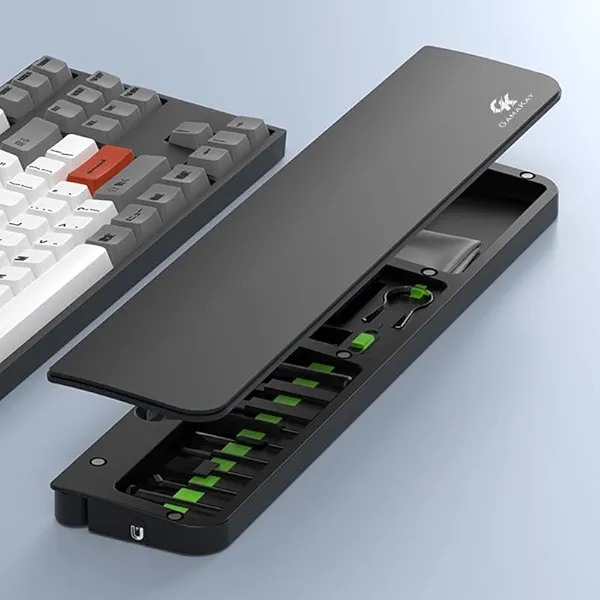 GK GAMAKAY 16.81'' Keyboard Wrist Rest Pad with Cleaning Tool Kit, ABS & Leather Hand Wrist Rest for 100% Mechanical Keyboard, Non-Slip Palm Pad for Comfortable Typing and Playing (Black-100%)