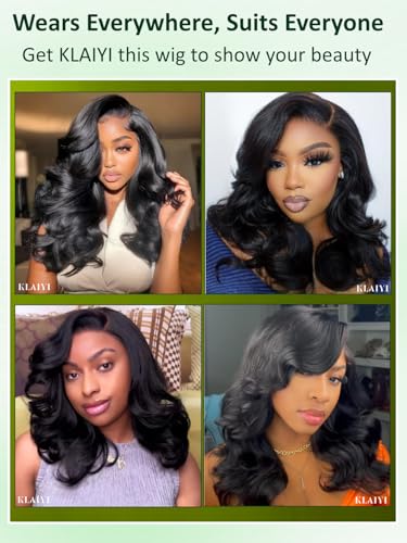 Image of KLAIYI Pre Everything Glueless Layer Side Part Loose Body Wave 13x4 Lace Front Wigs Human Hair Drawstring Curtain Bangs Face framing Pre Bleached Knots Pre Plucked 3S Ready to Put On and Go Wig 26Inch