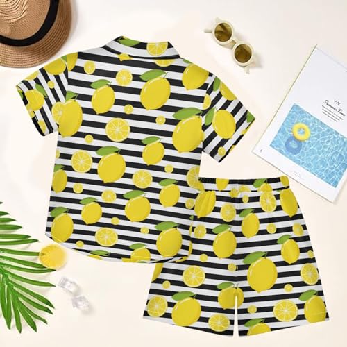 Image of visesunny Funny Boy's 2 Pieces Shirt and Short Set Casual Shirts Short Sleeve Beach Shorts Summer Outfits for 3-10 Years Kids