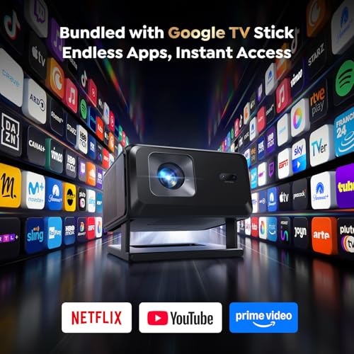 Smart Projector [Bundled with Google TV Stick & 4K Support] with WiFi and Bluetooth, Portable Mini Movie Short Throw Projector Outdoor with Built-in Apps Auto Focus for Home Theater Bedroom Ceiling by TOPTRO - Image 2
