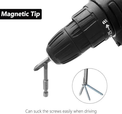 Miniatura 4 de SeonFook Juego de 10 puntas de destornillador Phillips magnéticas ranuradas con vástago hexagonal de 14 pulgadas, ranuras planas + puntas de cabeza