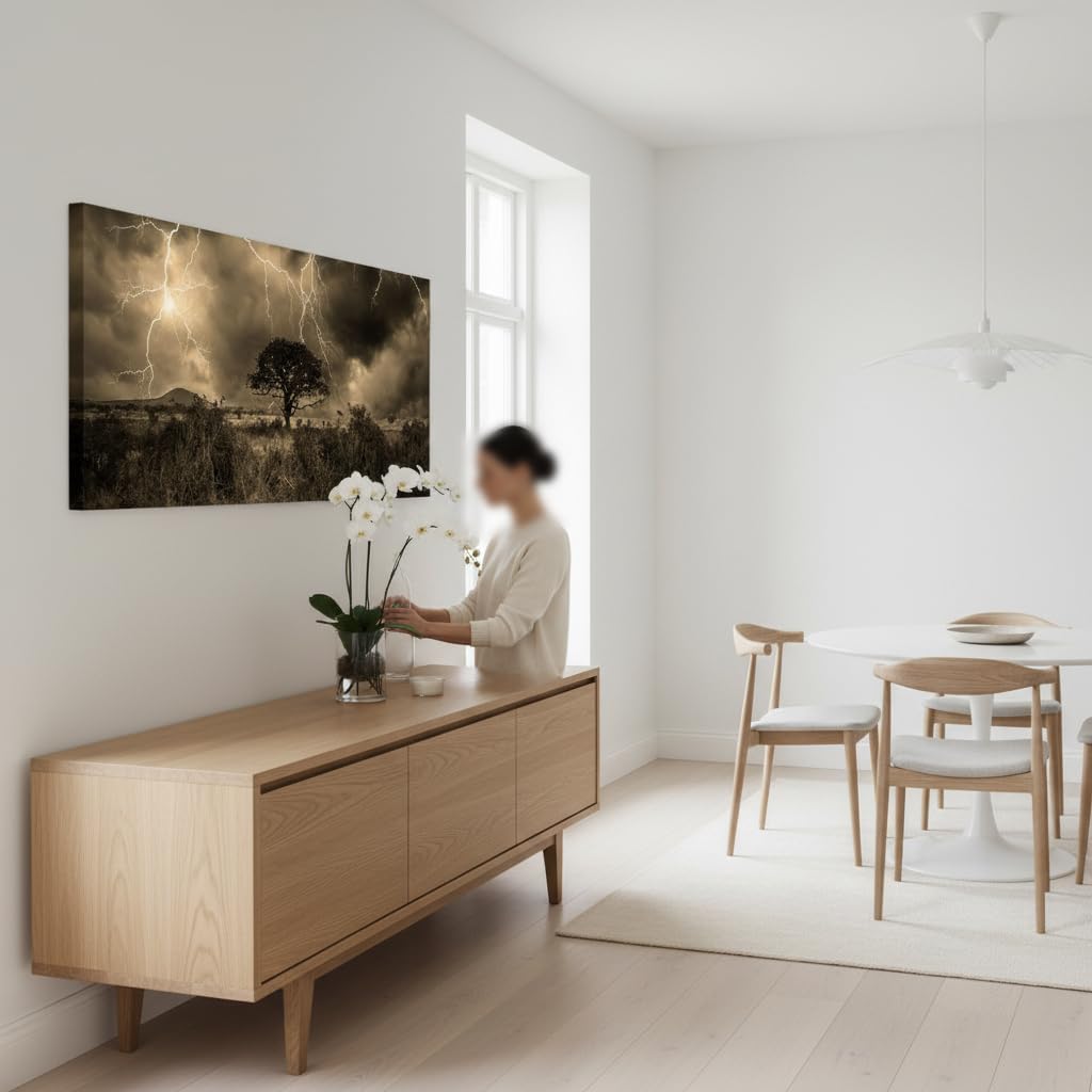 OuElegent African Savannah Pictures Sepia Tree Wall Art African Tree Art Lighting Storm Nature Landscape Picture Print Artwork for Home Decor Framed 20"x48" - Image 6