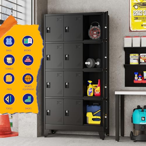 Image of PAOFIN Metal Storage Lockers for Employees with Lock,Metal Storage Locker with 12 Doors for School Garage Office Gym Bedroom,Assembly Required,12 Door Black