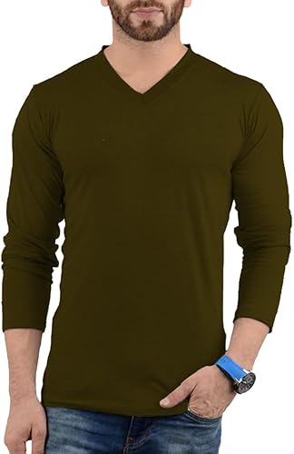 Decrum Camisas de manga larga para hombre, camisetas casuales suaves y transpirables de manga completa para hombre con cuello en V