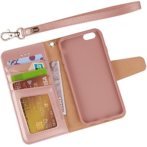 Arae Case For Iphone 6S / Iphone 6, Premium Pu Leather Wallet Case [Wrist Strap] Flip Folio [Kickstand Feature] With Id&Credit Card Pockets For Iphone 6S / 6 4.7 Inch (Rosegold) #TOP1