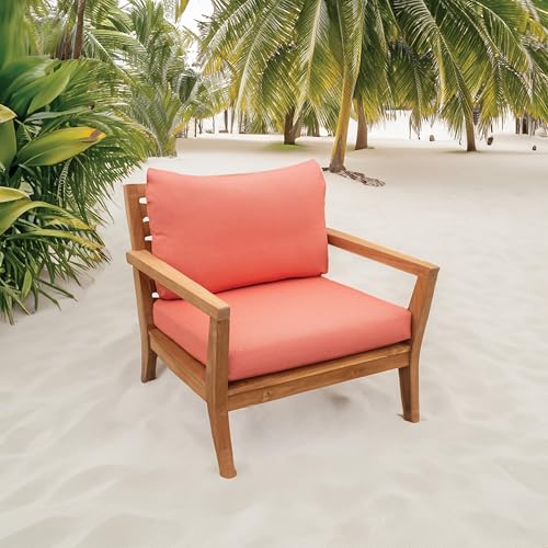 Image of Tommy Bahama Sunbrella Fabric 1-Piece Outdoor Knife Edge Deep Seat Lounge Chair Seat and Back Cushion Set, Bamboo Bay Mango