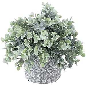 MyGift Artificial Eucalyptus Plant in Modern Gray Concrete Pots with Geometric Embossed Pattern (1, Grey)
