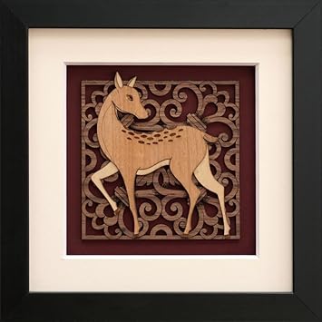 Burnt Orange Wood Veneer Deer (8 inch X 8 inch) Wooden Wall Decor for Living room | Bedroom | Gifts | Wall Hangings for Decoration | Modern Decor Items | Artworks
