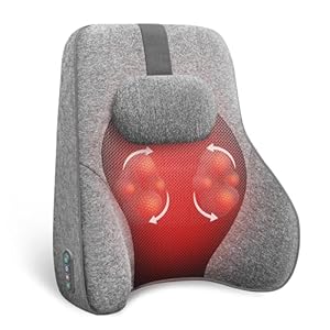 COMFIER Back Lumbar Support Pillow for Office,Car,Heated Back Support with 4 Shiatsu Massage Heads & Heating Function, Memory Foam Lumbar Pillow for Computer Gaming Chair-Gray