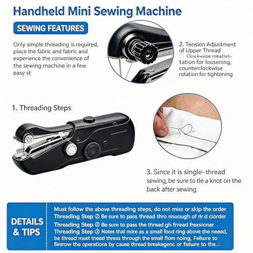 Image of Mini Cordless Handheld Sewing Machine for Clothing DIY Mending | Portable handheld sewing machine for starters, with accessories for fabric repair and travel clothes mending