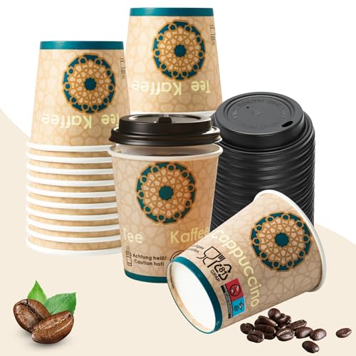100er Kaffeebecher 200 ml (8 oz) – stabile Pappbecher für Heiß- & Kaltgetränke – Coffee To Go Becher mit Deckel – umweltfreundlich, hitzebeständig & HLKauf-Block