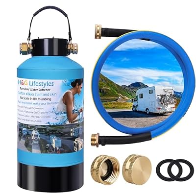H&G lifestyles ?Portable Water Softener for RV 16,000 Grains with Water Hose, 3/4" Brass Fittings 2600 Gallons Softens Hard Water Filtration System for Car Washing Pressure Washing