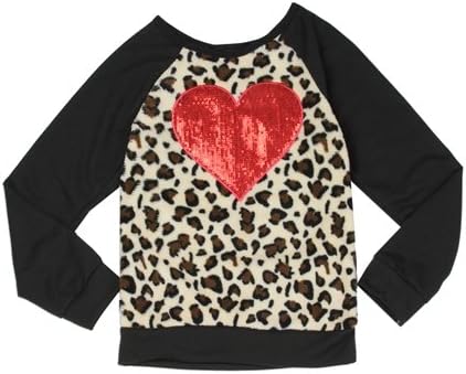RMLA Girls Red Heart Sequin Appliqued Anmial Print Fashion Plush Top