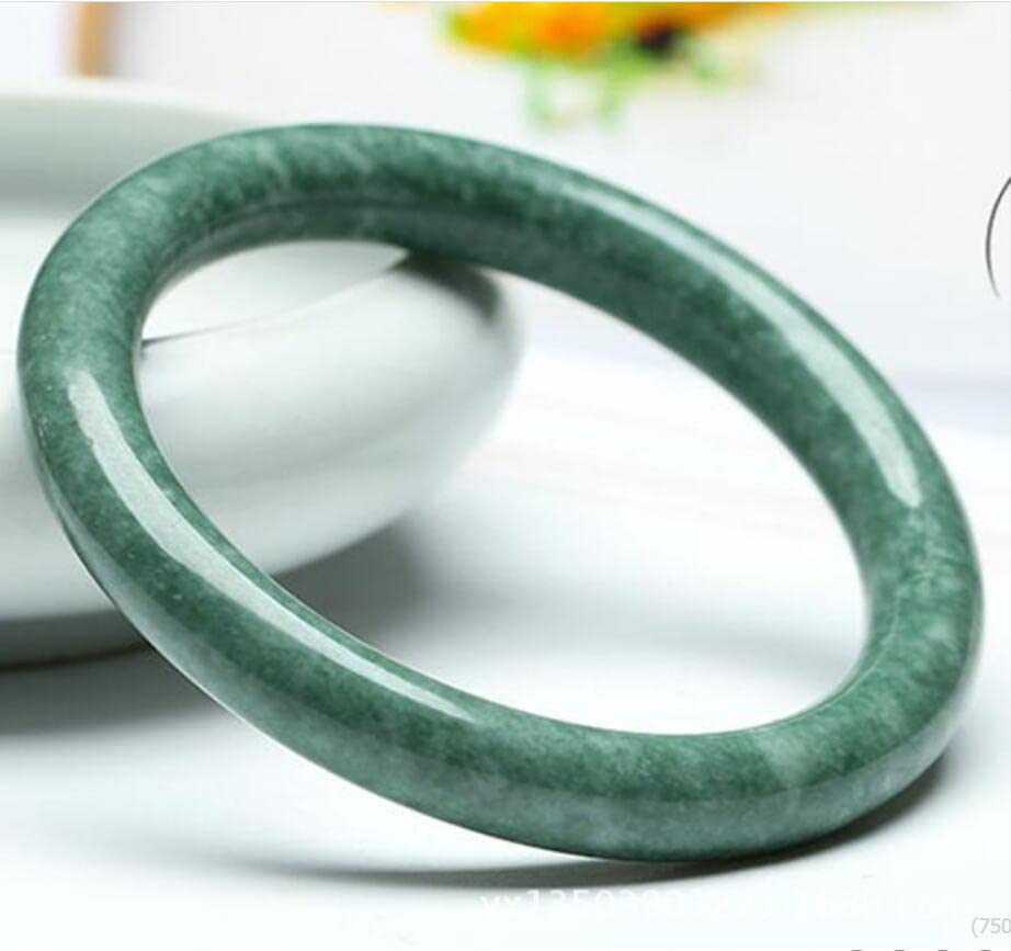 2.35in Natural green Jade stone Bangle green round bar handmade jade bracelet for women with box （59-60mm3