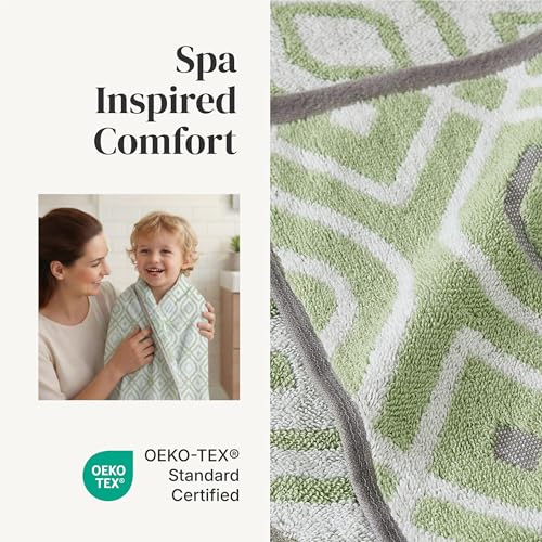 Image of Modern Threads 6 Piece Bath Towel Set - Bathroom Set with 2 Bath Towels, 2 Hand Towels, and 2 Wash Cloths - 100% Cotton, Super Absorbent & Extra Soft - Reversible Classic Diamond (Sage Green)