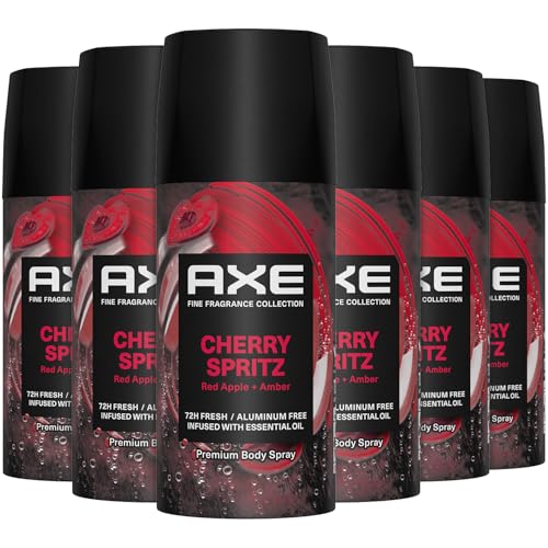 AXE Aluminum-Free Deodorant Travel-Size Body Spray Cherry Spritz 6-Pack 72H Odor Protection Red Apple + Amber 1 Oz Ea