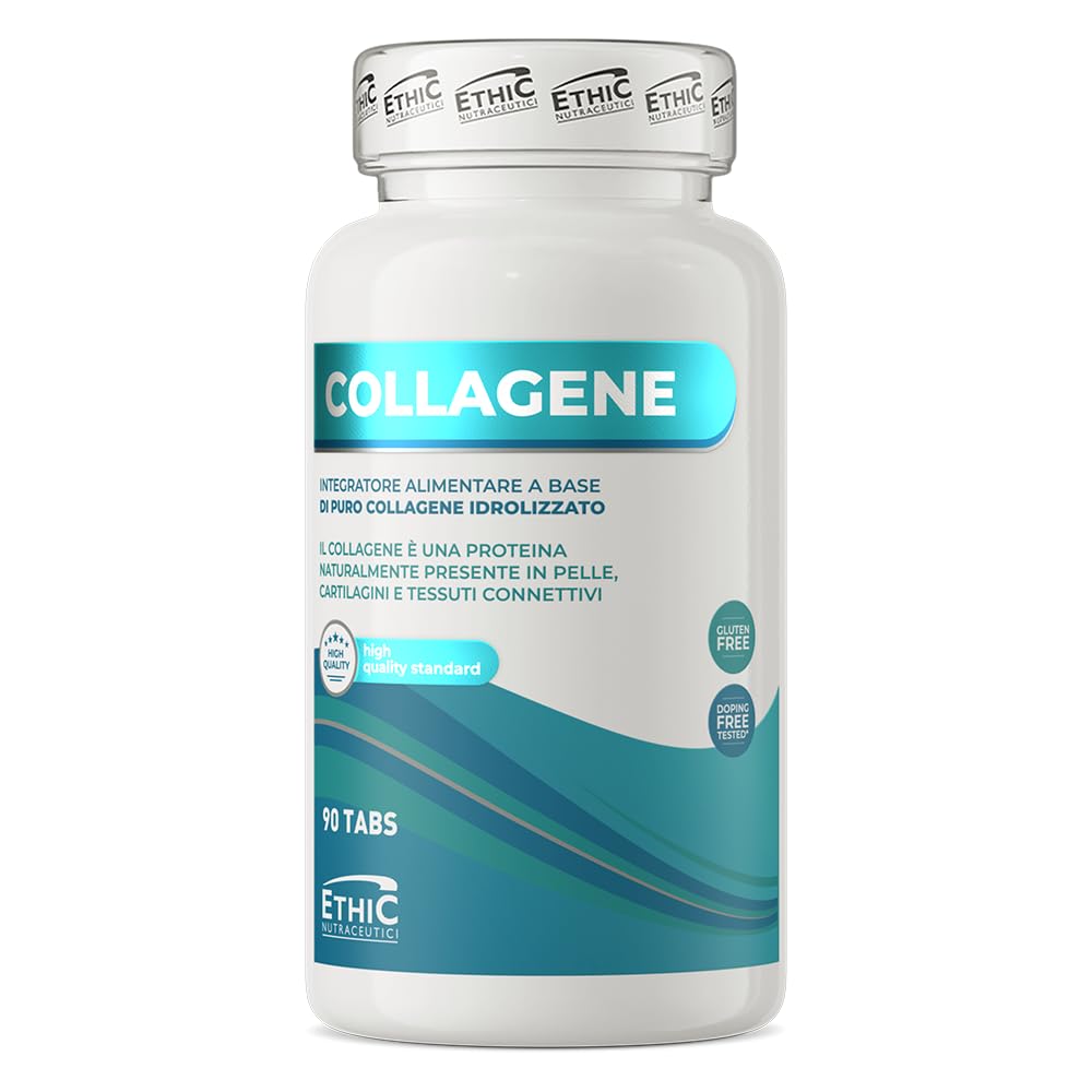 Collagene con Vitamina C Ethic Nutraceutici – Collagene idrolizzato, 3000 mg per dose – Supporto a pelle e cartilagini(1) – 90 tabs – Senza zuccheri aggiunti, gluten free, doping free tested*