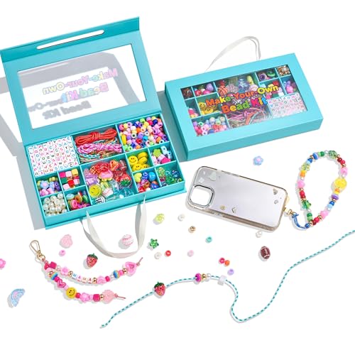 Image of MYCUTEY DIY Keychain & Phone Charm Making Kit with Letter Heart Flower Pony Beads, Craft Supplies for Women Bead Craft Kit to Make Phone Charms Custom Keychains Bracelet & Bag Charm