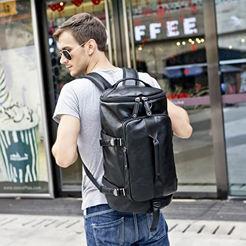 Baosha HB-26 3-Ways Herren Rucksäcke Handgepäck Schultertasche Convertible PU Leder Reisetasche Wanderrucksäcke Sporttasche Travel Duffel Bag Weekender Tasche (Schwarz)