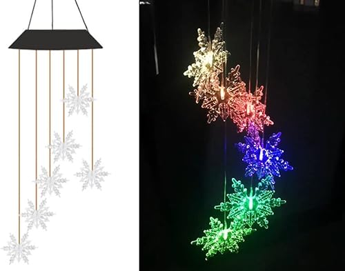 Campana de viento que cambia de color, cristal de copo de nieve, LED, portátil, impermeable, decorativa, romántica, para exteriores, patio, jardín,