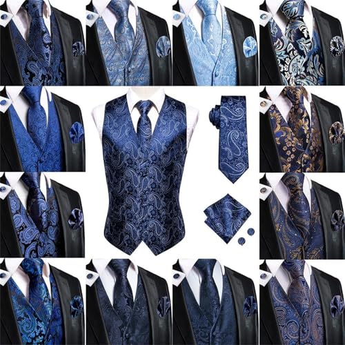 Mens Formal Silk Paisley Vest Waistcoat Tie Handkerchief Cufflinks Set For Suit Wedding Party2