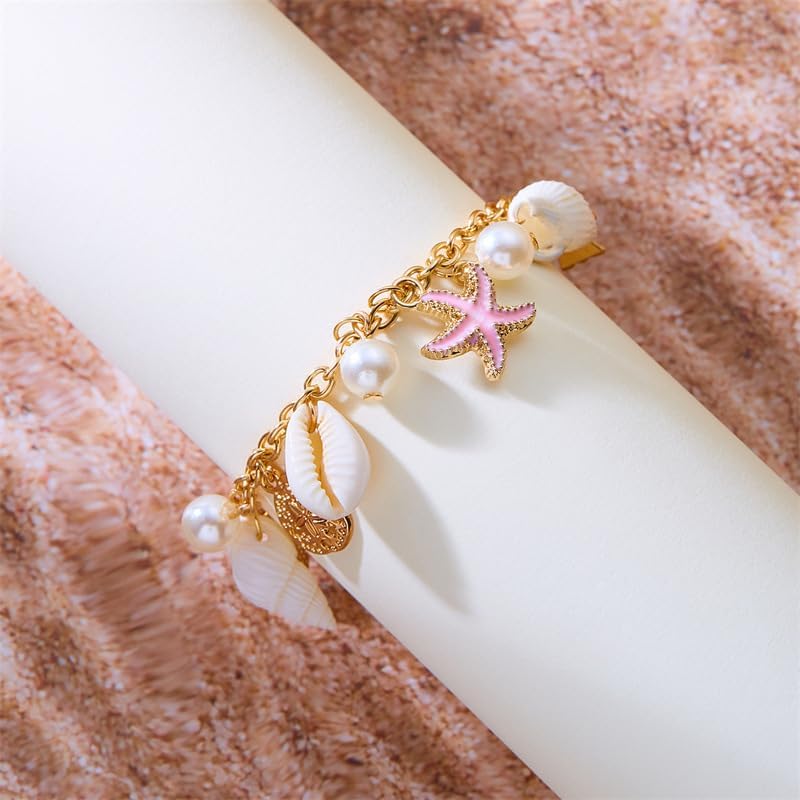 Fuqimanman2020 Shell Starfish Gold Charm Bracelets Statement Bohemian Sea Themed Beach Holiday Jewelry Gift - Image 2