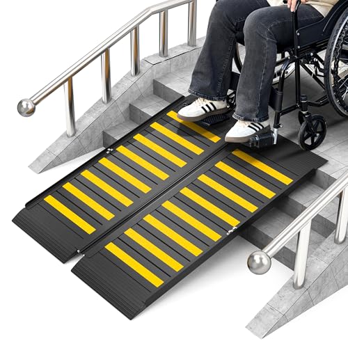 Nuvium 3FT Portable Wheelchair Ramp with Handle, Non-Slip Aluminum Folding Handicap Wheelchair Ramp for Home, Doorways, Thresholds, Steps, Curbs, Stairs, 800 LBS Capacity