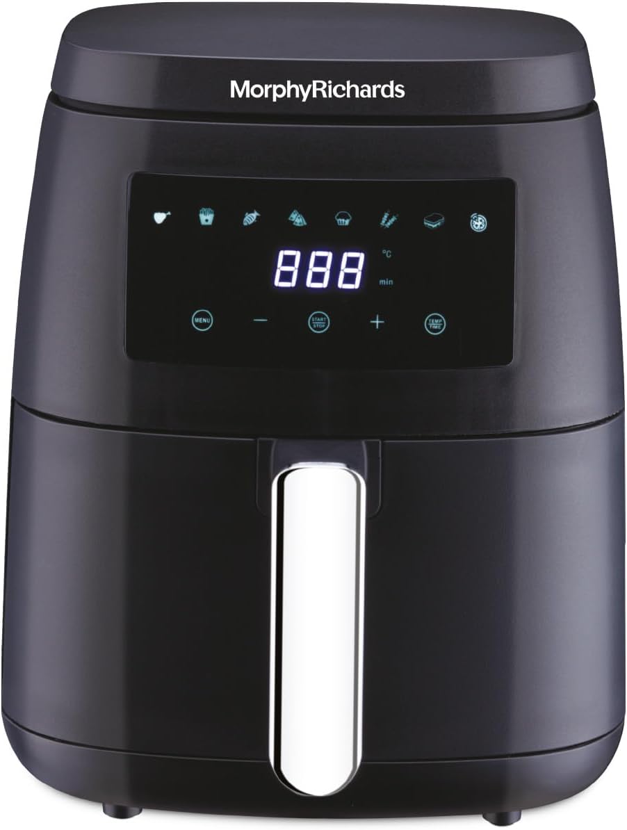 Morphy Richards Digital Air Fryer For Home|1500W With Digital Control|Dual Fan Technology|Adjustable Time & Temperature Control|Voltage Fluctuation Protection|2-Yr Warranty By Brand|Black, 5 liter