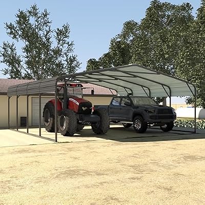 MUPATER 20x20 FT Hardtop Carport with Metal Roof, Heavy Duty Metal Carport Canopy, Outdoor Garage Car Shelter Shade, Car, Truck, Boat, Gray