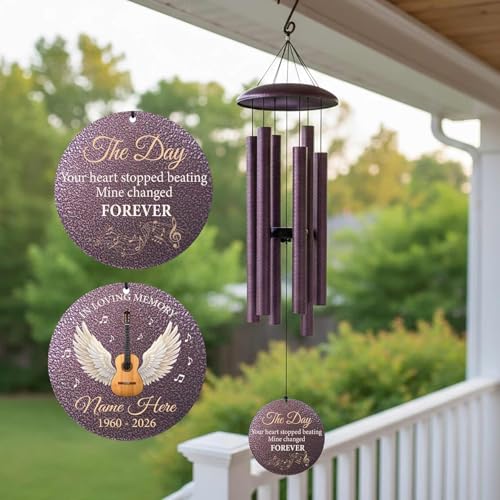 Image of Personalized Memorial Wind Chimes for Loss of Loved One, 30 inch /36 inch /45 inch Sympathy Wind Chimes in Memory of Mother Father Memorial Gifts, Produced in Texas
