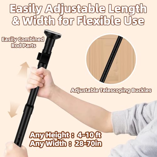 Image of Room Divider, Tension Curtain Rod No Drilling,4-10ft(H) 28-70inch(W) Wall Divider for Room Separation, Heavy Duty Room Partition Separator, Adjustable Folding Privacy Screens,Black