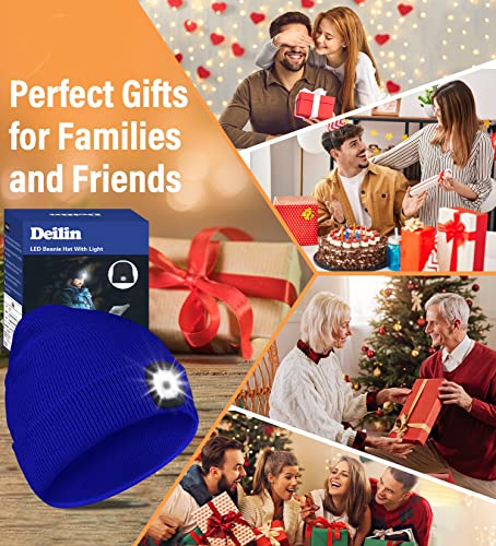 Deilin Upgraded Unisex Led Lighted Beanie Hat, Rechargeable Adjustable Brightness Headlamp Winter Led Hat Light(Black+Grey) #TOP1