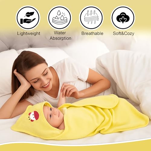 Image of GLUN Newborn Babies Wraping Blankets Comes with Hood, Pack of 3 Combo (73x63 Inch) for 0-6 Months Babies, AC Blanket Cum Bathing Wrap Towel