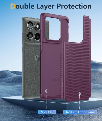 Image of FNTCASE for Motorola Edge 2025 Case: Dual Layer Protective Lightweight Duty Cell Phone Cover Shockproof Rugged with Non Slip Textured Back - Military Protection Bumper Tough - 6.7inch (Burgundy)