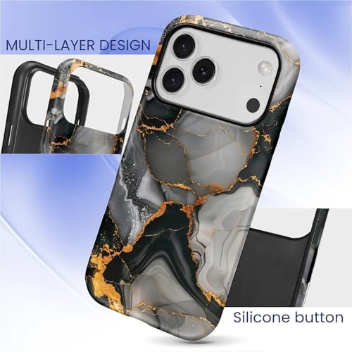 Coque rigide iPhone 17 Pro hybride finition marbre veines fluides or et noir