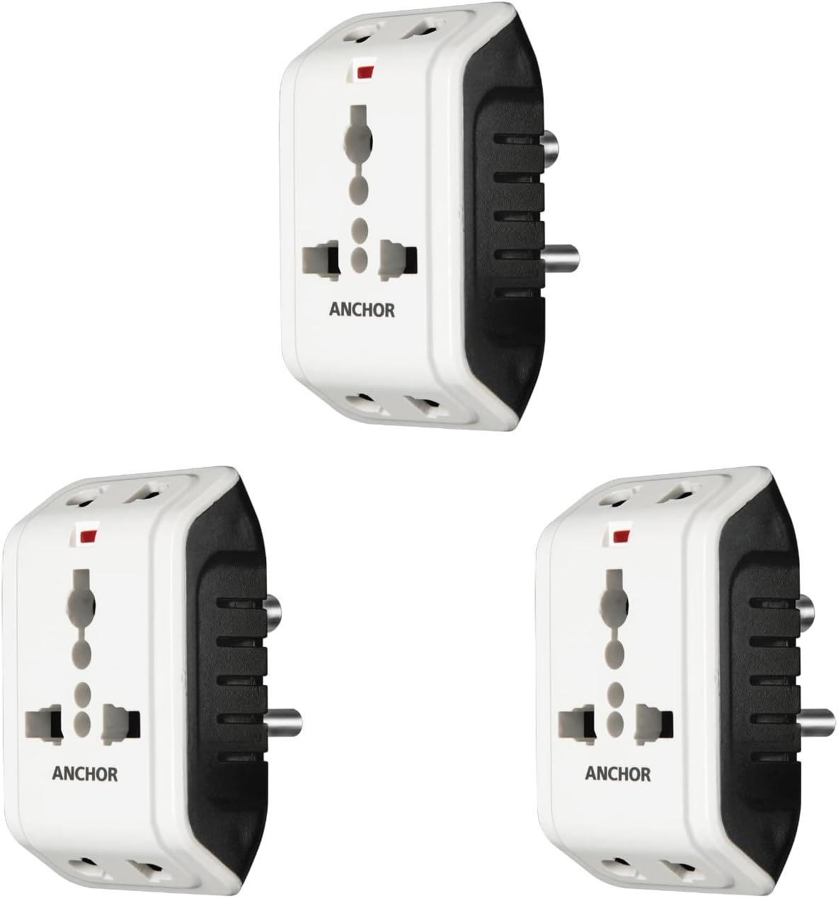 ANCHOR 6A 3 Pin Multi Plug Socket Travel Adapter with Universal Socket, 3 Pin Multi Plug Extension Socket (White - PK3)
