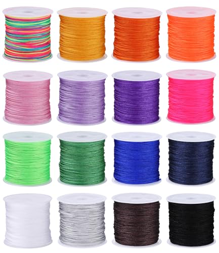 16 Rollen Nylonschnur 0.8mm x 20m Nylonschnur Nylon Beading String Knotenschnur Geflochtene Faden Beading String für Chinesischen Knoten Schmuckherstellung Freundschaft Armbänder Handwerk