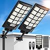Solar Street Lights Outdoor Waterproof, 30000LM 6500K LED Motion Sensor Lights, Solar Flood Lights with Remote, Dusk to Dawn Solar-Powered Parking Lot Light, Commercial Area Lighting for Yard, 2-Pack