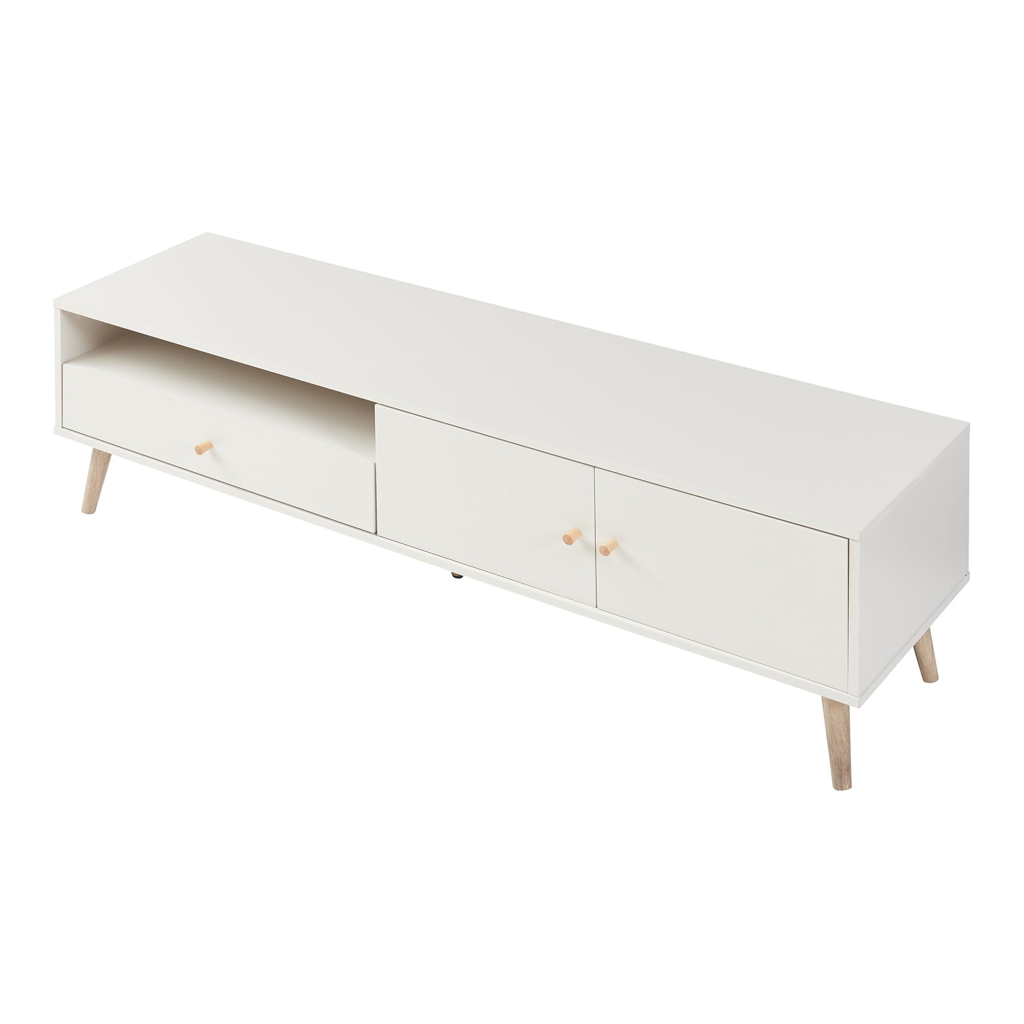 [en.casa] Mobile Porta TV con Cassetto Scomparto Aperto Vano Chiuso 2 Ante Mobile Basso di Archiviazione Stand Centro Multimediale per Soggiorno Salotto 150x39x45 cm - Grigio chiaro