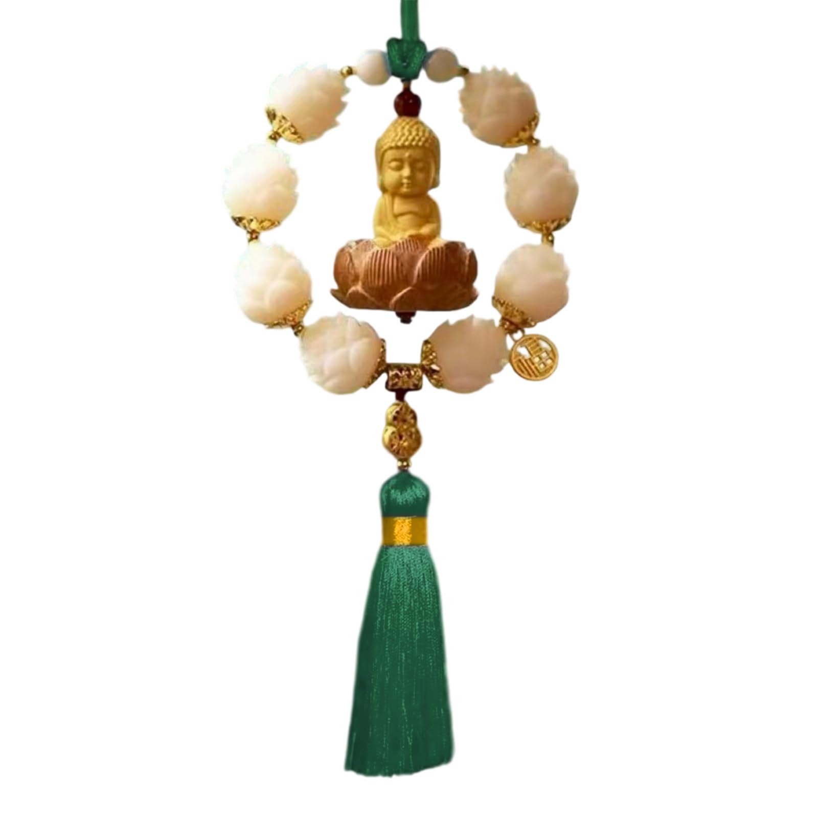 Hand Carved Buddhist Car Hanging Ornament Natural Boxwood for Safe Travel Blessing Vehicle Interior Decors Driving Buddhist Ornament