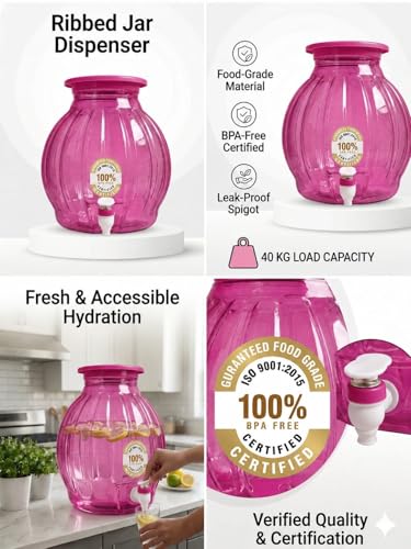 Image of 10 Litre Water Dispenser Jar with Tap | Food Grade Plastic | Leak Proof Spigot | BPA Free Storage Container for Home Kitchen Office
