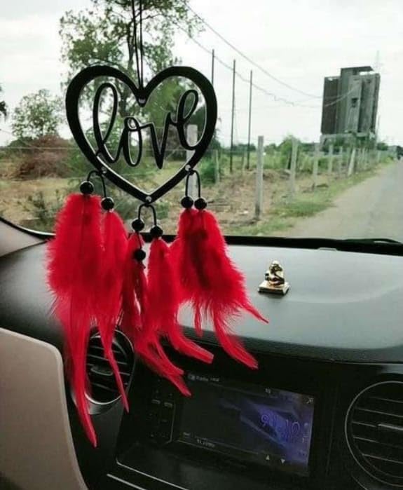 SHAYONA Heart-Shaped Love Car Hanging Dream Catcher with Red Feathers – Rearview Mirror Decoration for Car Interior – Romantic Gift for Couples, Valentine’s Day Décor-image-22