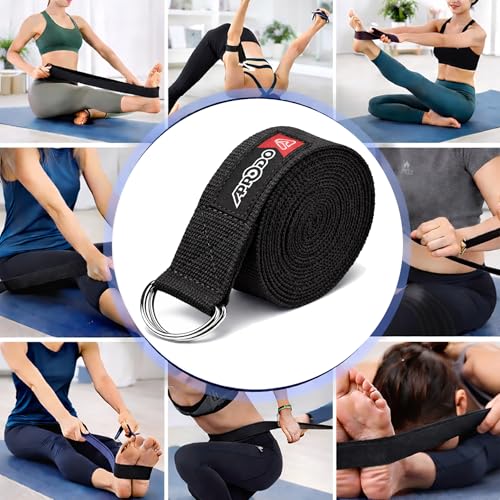 Image of Aprodo Yoga Strap (6 /8 /10 Feet Size Option) 1.5 inch Width 100% Cotton Straps with Adjustable D-Ring Buckle, Best for Yoga, body Flexibility & General Fitness