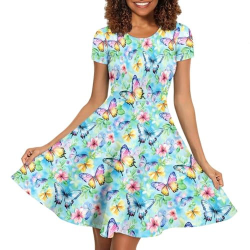Image of AFPANQZ Womens Casual Summer Lightweight Vintage Dress Short Sleeve Midi Dress Knee-Long Luxury Formal Dress