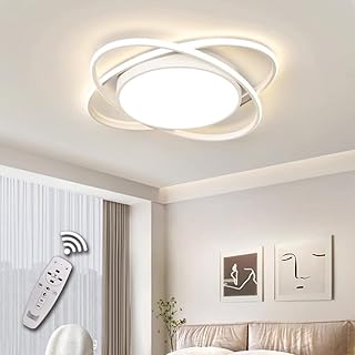 Modern Led Light Flush Mount Ceiling Light Fixture 2 Ring Round Close to Ceiling Light with Remote Control