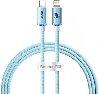 Baseus USB-C to Lightning Cable, for iPhone Fast Charger 20W, Braided Nylon Lightning Cable For iPhone 14/Pro Max/14 Pro/13/12 iPad, Airpods 1.2m Blue