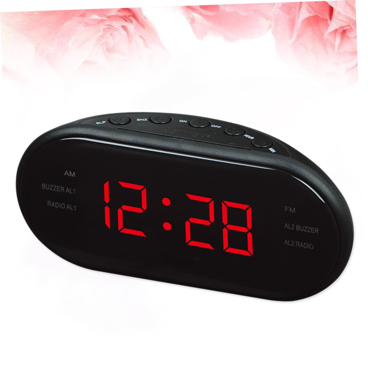 NOLITOY Radio Reloj Despertador Digital Rojo con Doble Alarma y FM | Plástico, Diseño Compacto para Mesita, Formato Electrónico con Pantalla Curvada y Repetición