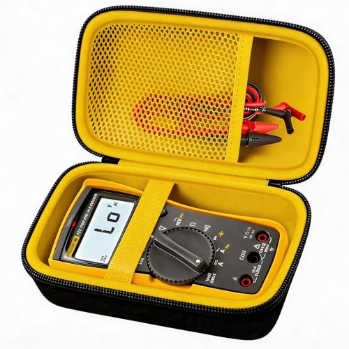 Image of COMECASE Hard Multimeter Case Compatible with Fluke 117 /115 /116 | Hard Storage, Mesh Pocket for Test Leads, Handle, for Fluke 101 107, Electricians and Travel, Yellow Interior, Case Only